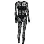 Einfarbiges Jumpsuit-Set mit langen Ärmeln und ausgehöhlten Schlauchhandschuhen und Reißverschluss aus Spitze