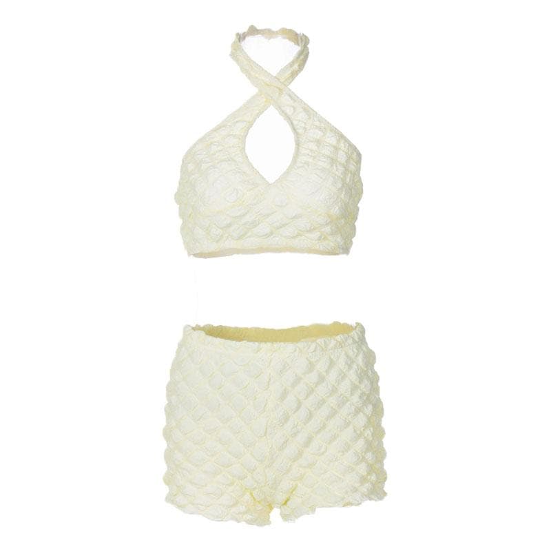 Neckholder-Hose mit überkreuzter Vorderseite, ausgehöhlter Rückenpartie, Waffelstruktur 
