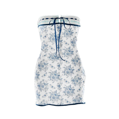 Mini-Tube-Kleid mit Blumenmuster und Spitzensaum und Kontrastknöpfen