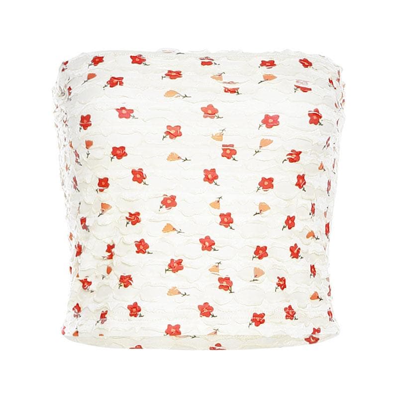 Textured flower print contrast backless tube crop top