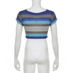 Knitted short sleeve striped contrast crop top