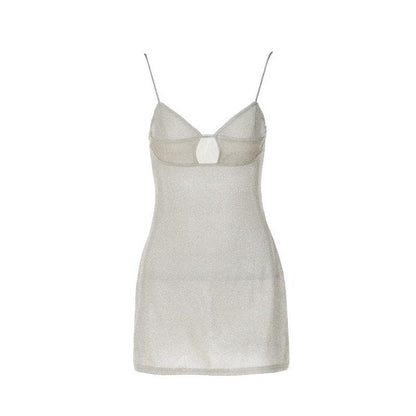 Textured solid hollow out v neck backless mini dress
