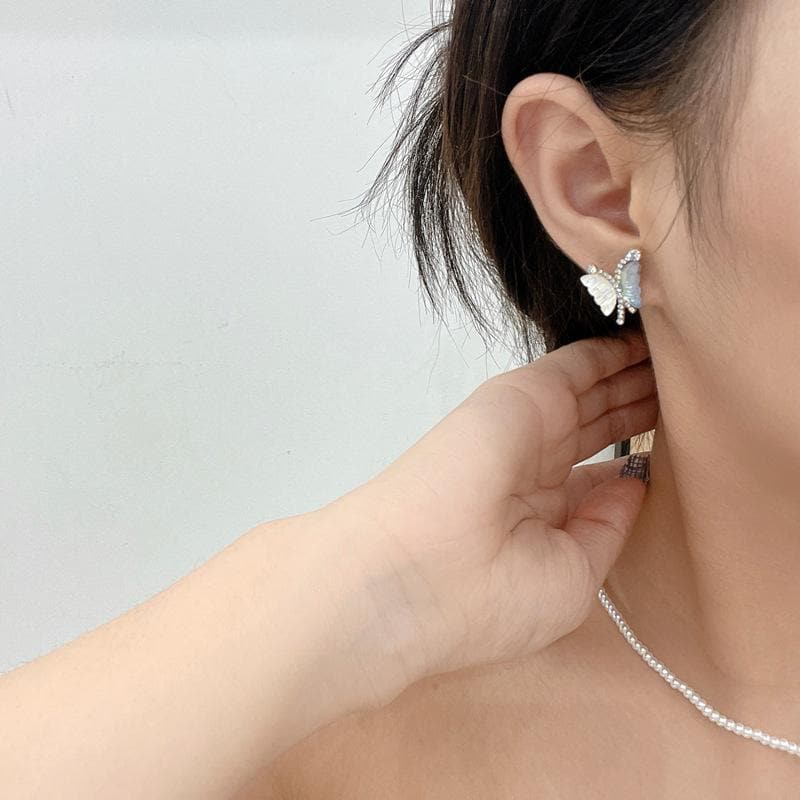 Butterfly Multicolor Pearl Rhinestone Earrings
