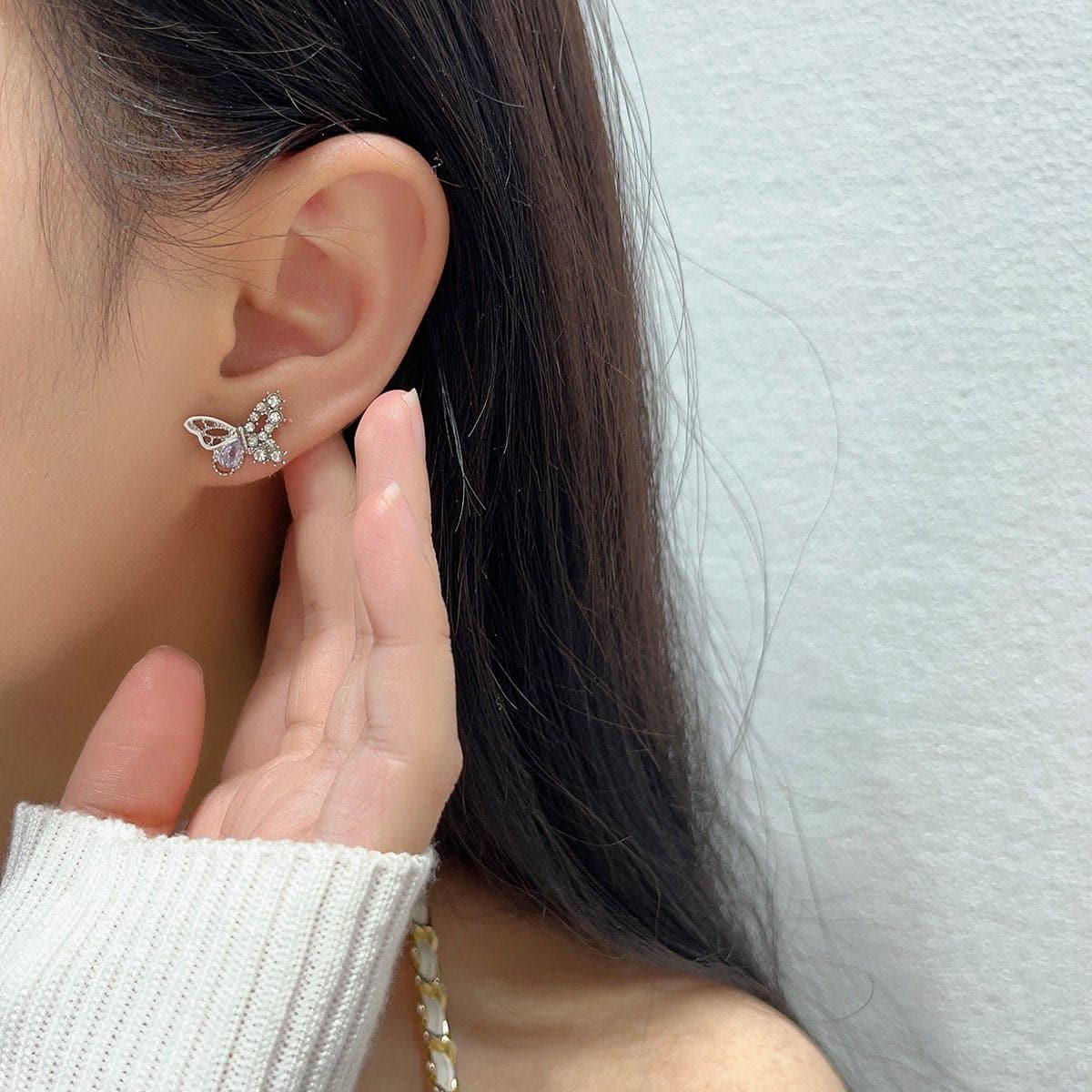 Butterfly Pendant Stone Rhinestone Earrings