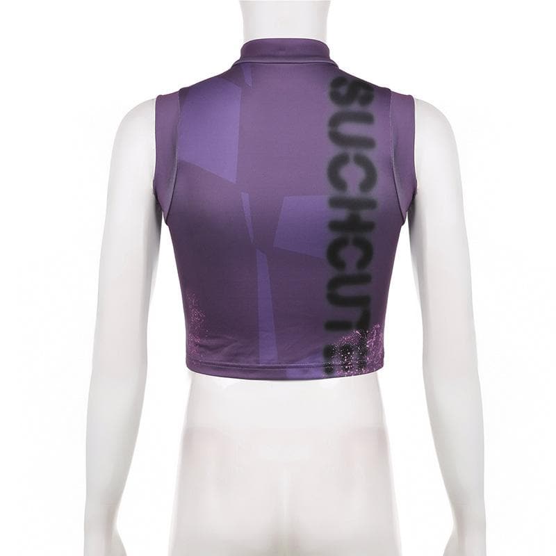 Sleeveless high neck contrast abstract print crop top