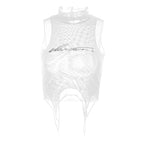 Sheer mesh see through beaded high neck crop top