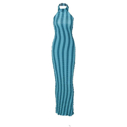 Rückenfreies Maxikleid mit hohem Halsausschnitt und Waffel-Neckholder in Kontrastfarbe