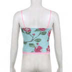 Top in rete a contrasto con scollo a V e stampa floreale con orlo in pizzo 