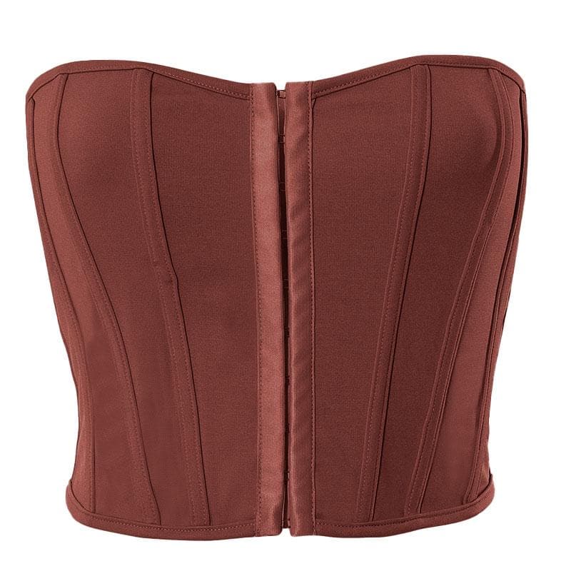Top corto a tubino con bottoni e corsetto senza schienale 