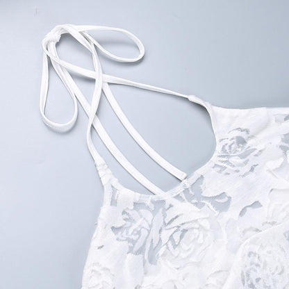 Durchsichtiges Neckholder-Midikleid mit Schlitz und überkreuzter Vorderseite und Blumenmuster