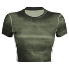 Tie dye short sleeve star applique crewneck crop top