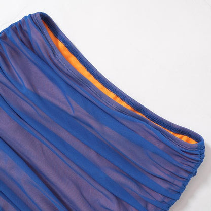 Contrast halter hollow out irregular self tie mesh mini skirt set