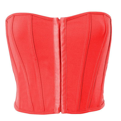 Backless corset solid button tube crop top