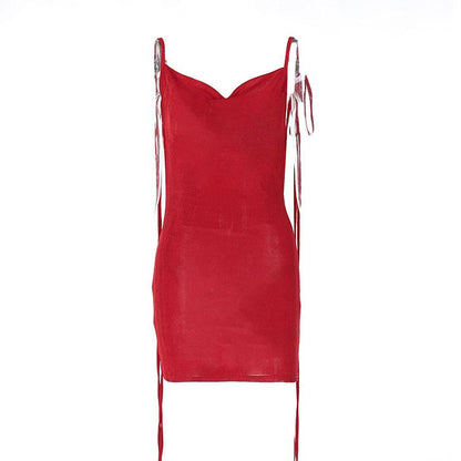 Einfarbiges Minikleid mit Wasserfallausschnitt und selbstbindendem Rücken und Schleife 