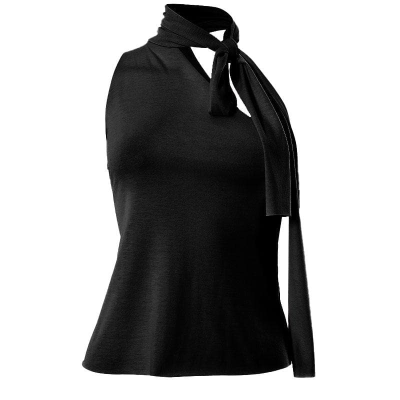 Irregular self tie one shoulder solid sleeveless top