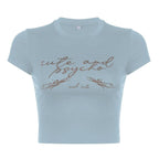 Contrast print short sleeve crewneck crop top