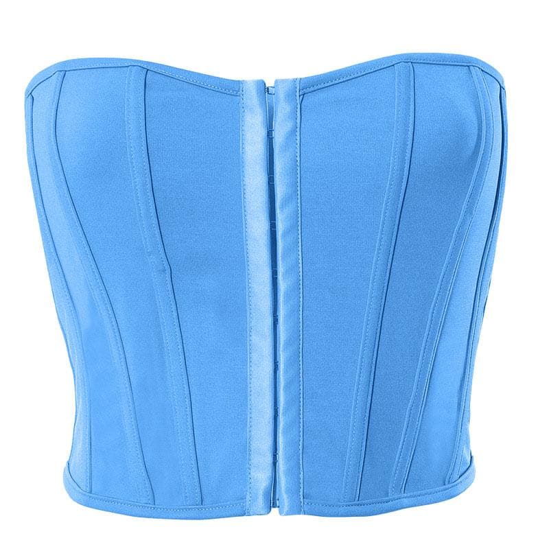 Top corto a tubino con bottoni e corsetto senza schienale 