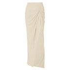 Ruched slit irregular solid ribbed maxi skirt