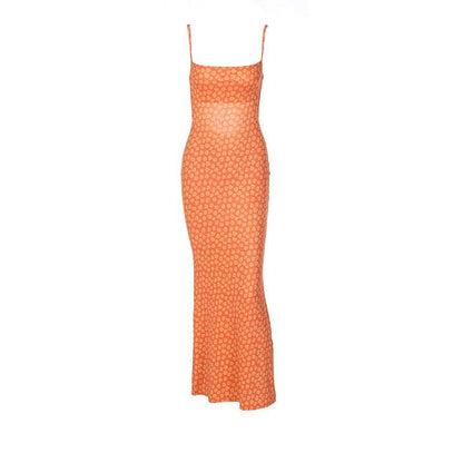 Rückenfreies Camisole-Maxikleid mit Blumenmuster und Wasserfallausschnitt in Kontrastfarbe 