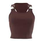 Ribbed buckle u neck sleeveless solid crop top