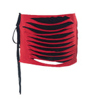Contrast low cut hollow out self tie irregular mini skirt