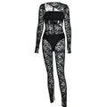 Einfarbiges Jumpsuit-Set mit langen Ärmeln und ausgehöhlten Schlauchhandschuhen und Reißverschluss aus Spitze