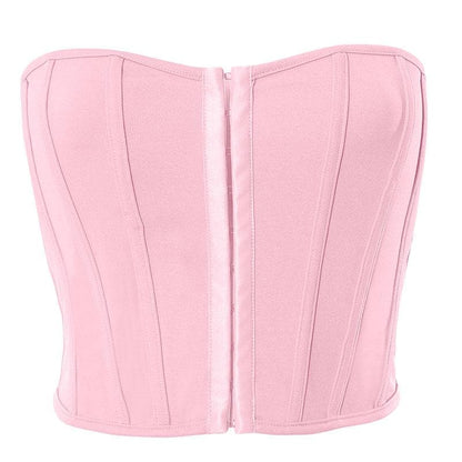Backless corset solid button tube crop top