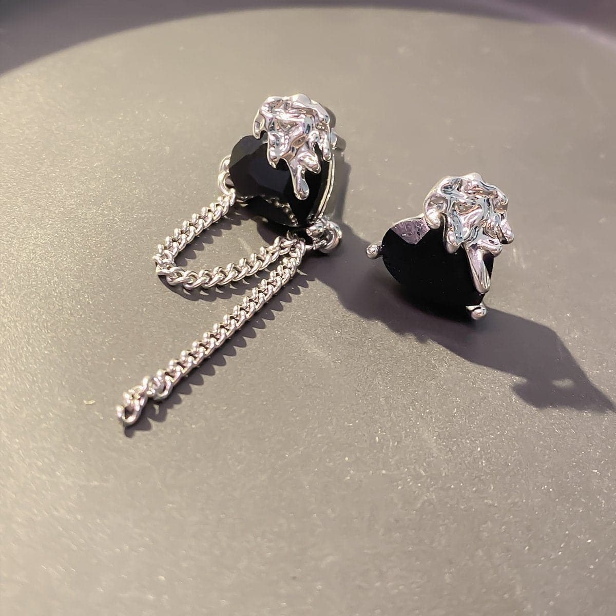 Heart Lava Silver Chain Earrings
