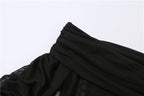 Sheer mesh see through long sleeve off shoulder ruched crop top