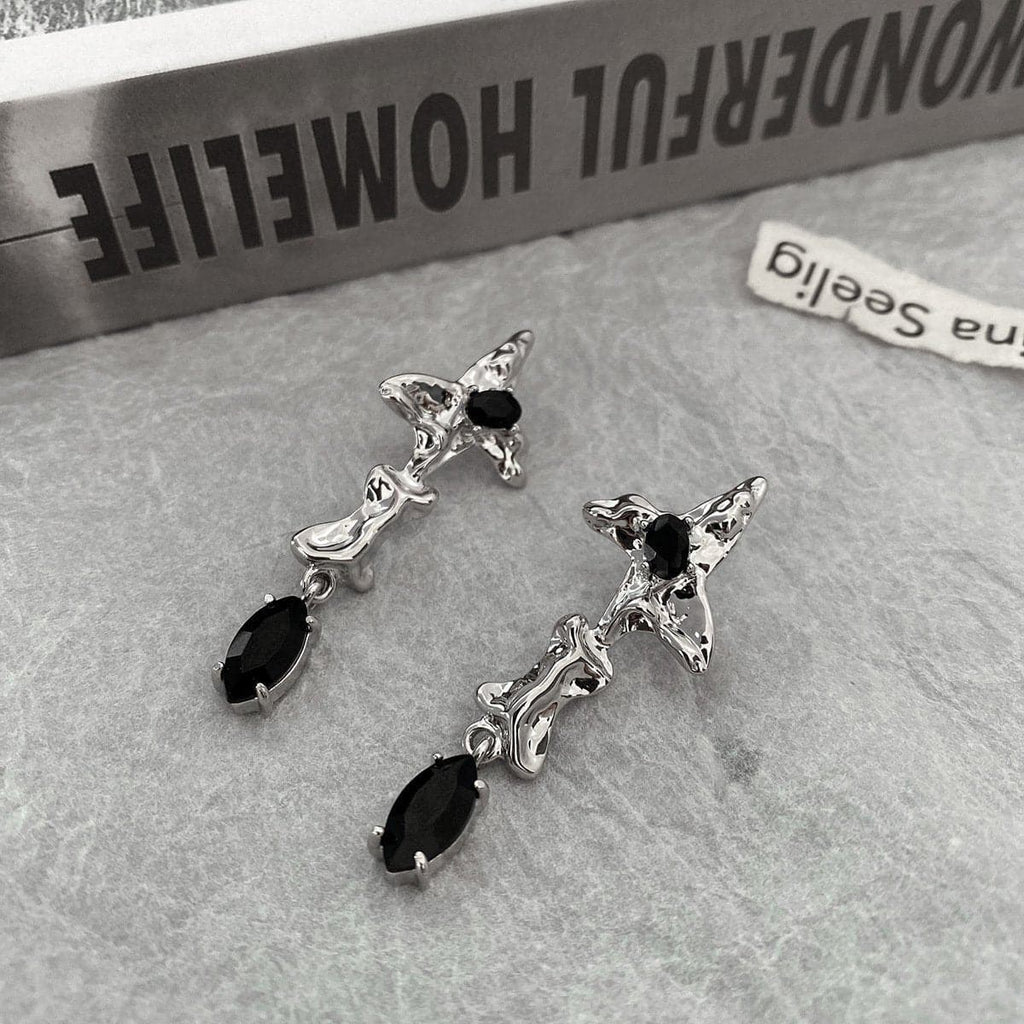 Stone Pendant Lava Silver Earrings