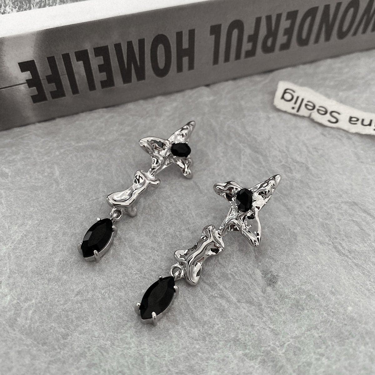 Stone Pendant Lava Silver Earrings