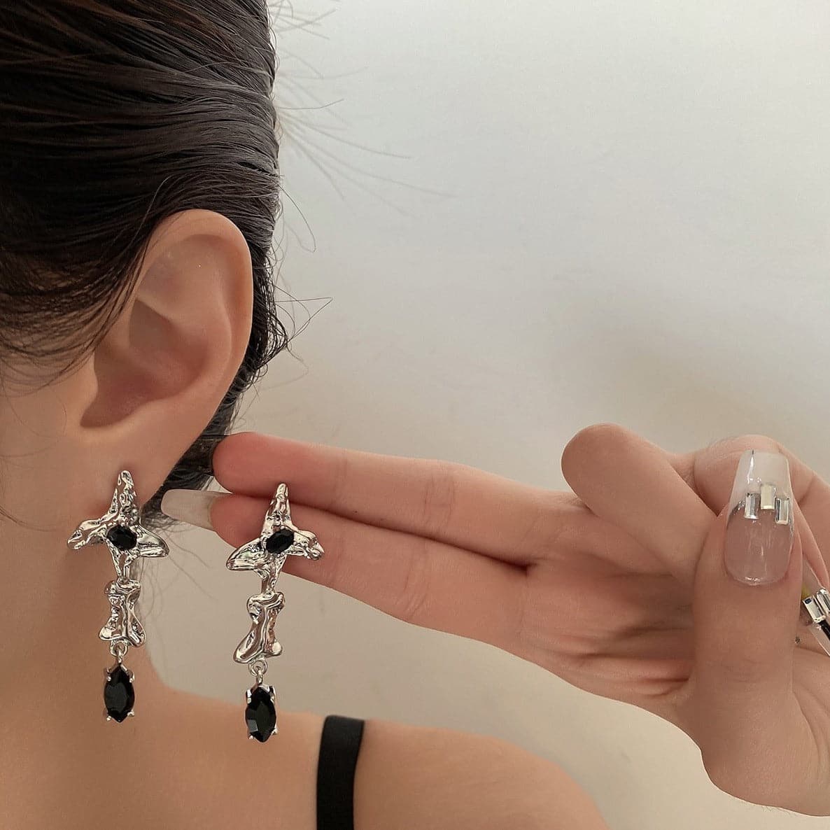 Stone Pendant Lava Silver Earrings
