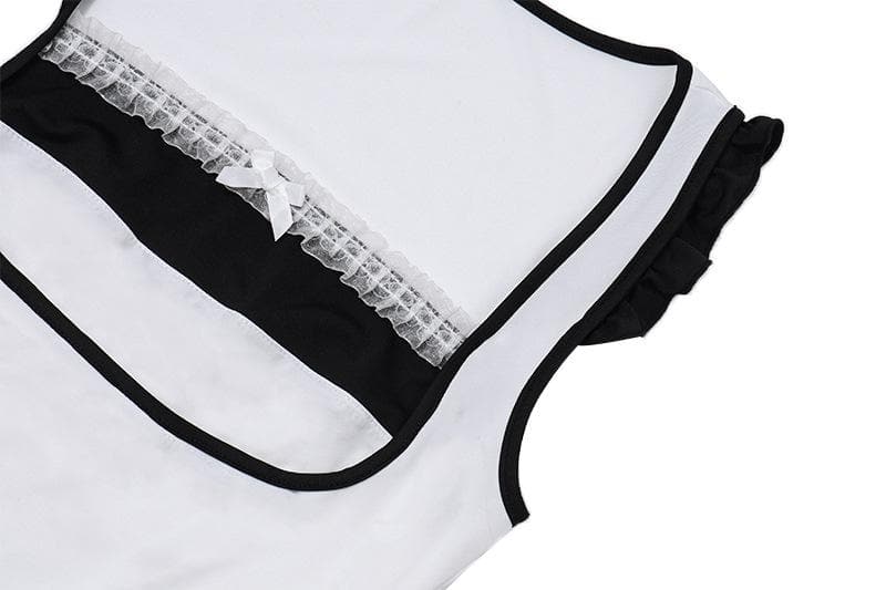 Top patchwork a contrasto con scollo quadrato, maniche corte e orlo in pizzo con volant 