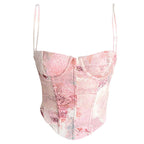 Top canotta con cuciture a corsetto e scollo quadrato a contrasto con stampa floreale 