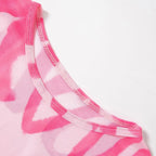 Short sleeve letter print contrast sheer mesh see through top