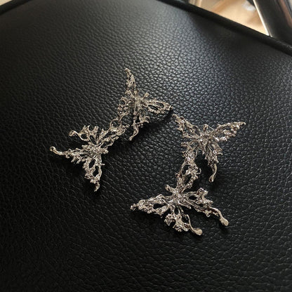 Butterfly pendant lava silver earrings