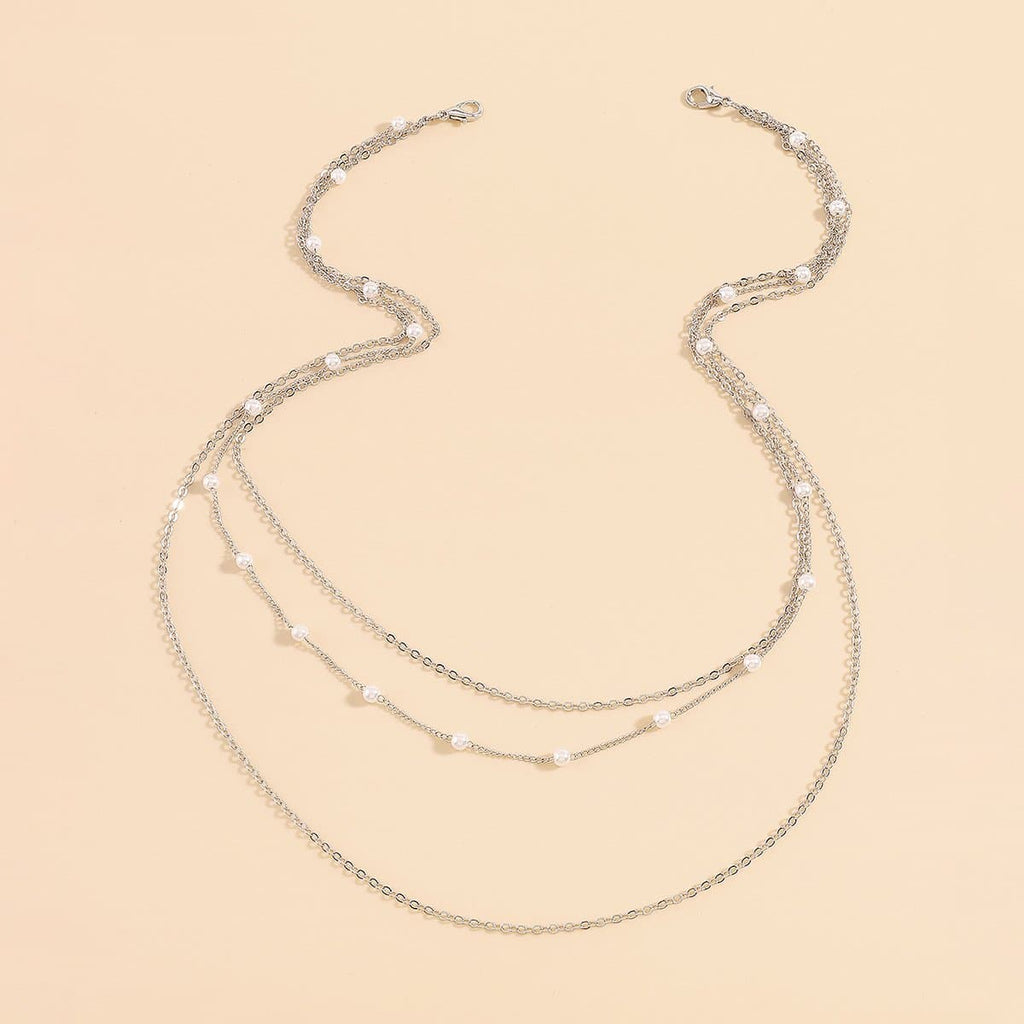 Faux Pearl Layered Choker Necklace