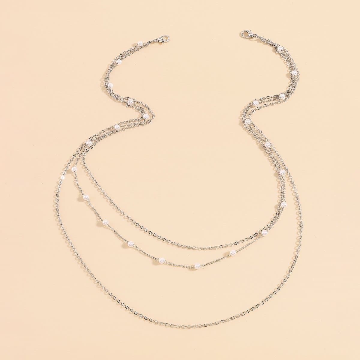 Faux pearl layered choker necklace