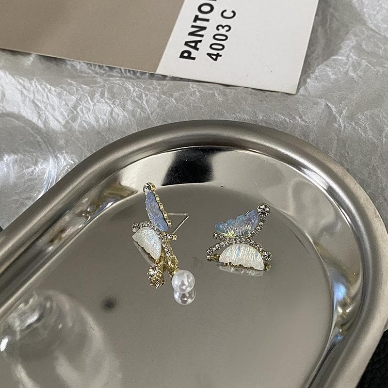 Butterfly Multicolor Pearl Rhinestone Earrings