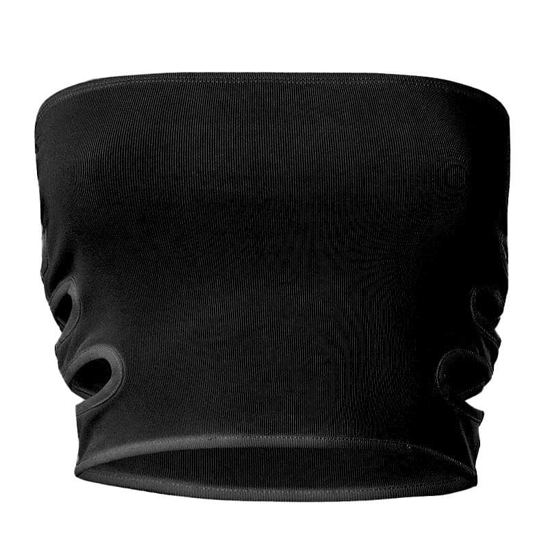 Hollow out backless solid ribbed tube crop top