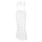 Lace contrast self tie backless tube maxi skirt set