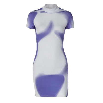 Kurzärmliges, hochgeschlossenes Minikleid mit kontrastierendem Bodyprint 