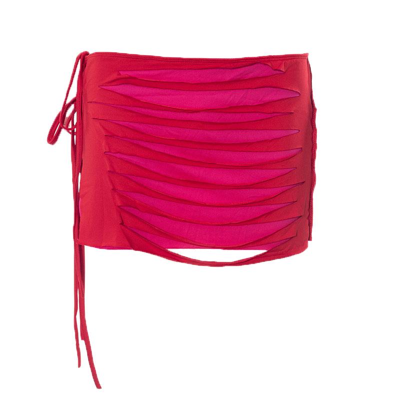 Contrast low cut hollow out self tie irregular mini skirt