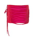 Contrast low cut hollow out self tie irregular mini skirt