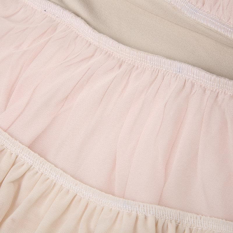 Ruched ruffle contrast patchwork mesh mini skirt