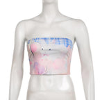 Rabbit pattern contrast backless tube crop top