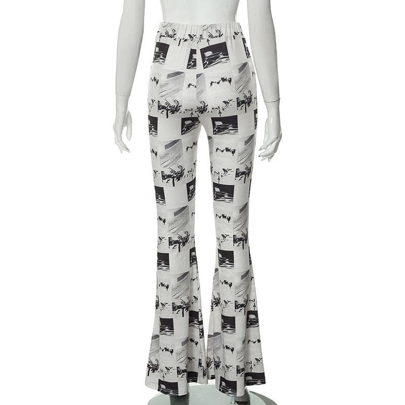Contrast abstract high rise flared pant - Final Sale
