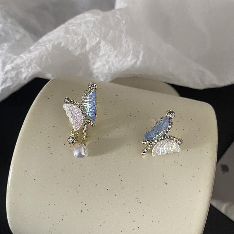 Butterfly Multicolor Pearl Rhinestone Earrings