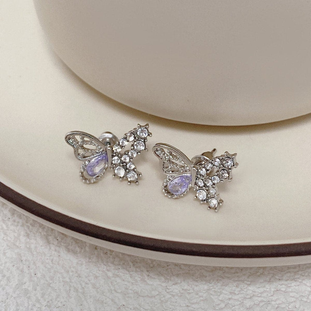 Butterfly Pendant Stone Rhinestone Earrings
