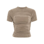 Top arricciato con scollo a giro a maniche corte in tinta unita 